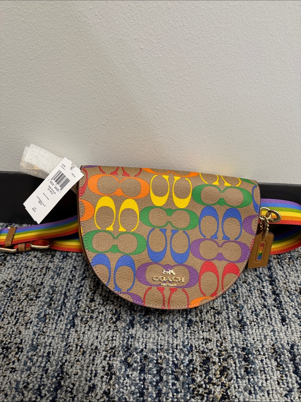Coach Rainbow Signature Saddle Crossbody Bag - Brown with Multicolor Logo